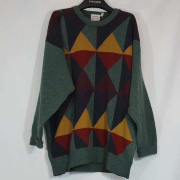 VTG Buckingham Lambswool Green with Geometric Sweater Made In England  Large - Picture 4 of 9